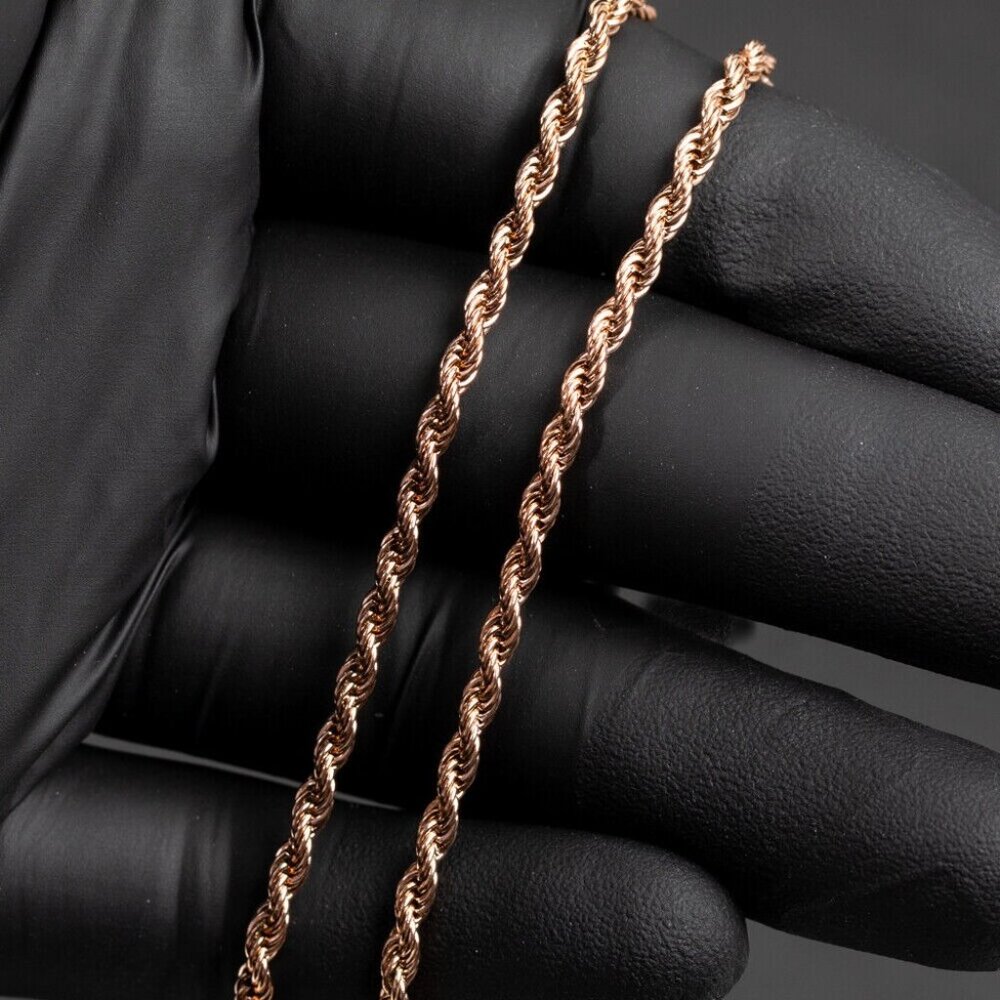Solid Rose Gold Plated 316 Stainless Steel 3MM Twist Rope Chain Necklace